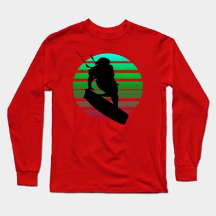 Kitesurfing Female Rider Silhouette Retro Sunset Long Sleeve T-Shirt